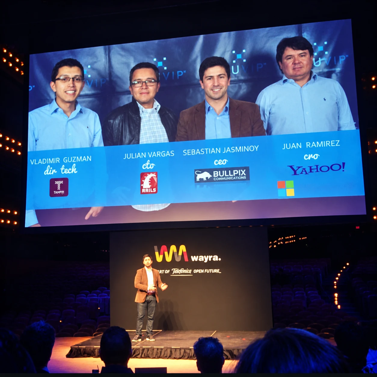 Presenting the FLUVIP founding team on stage at Wayra